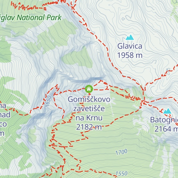 Map of Gomiščkovo zavetišče na Krnu
