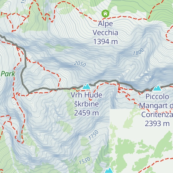 Map of Vrh Hude škrbine
