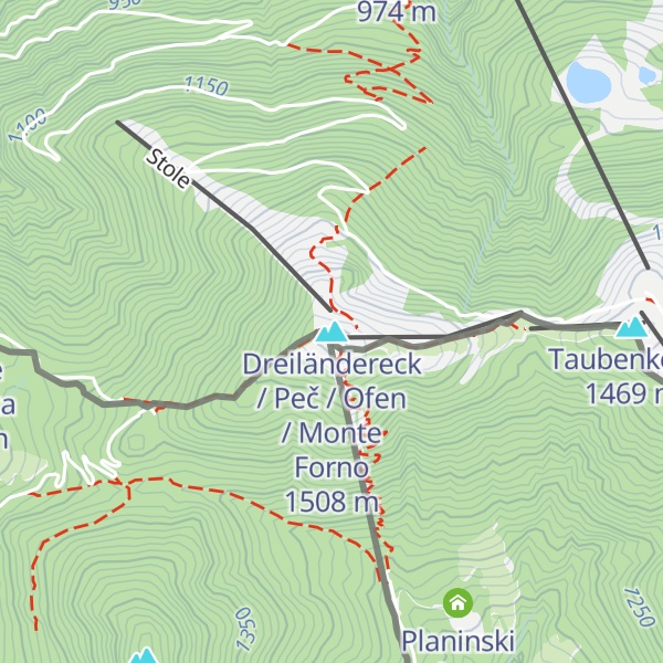Map of Dreiländereck / Peč / Ofen / Monte Forno