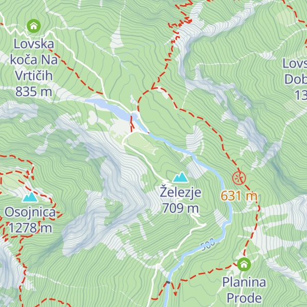 Map of Lovska koča pod Osojnico
