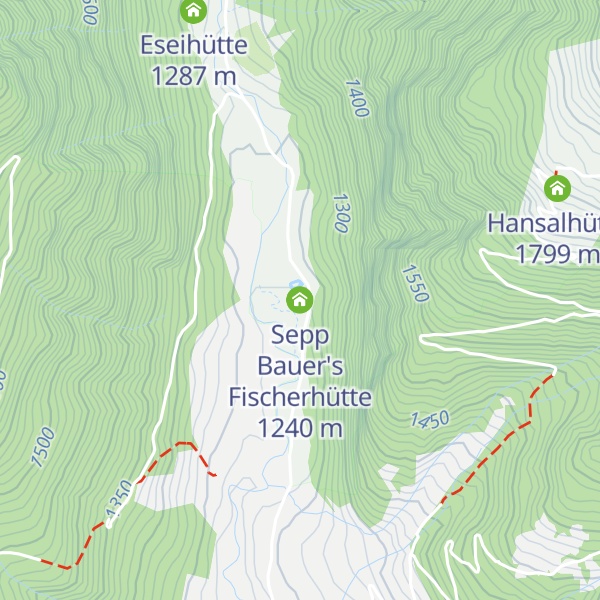 Map of Sepp Bauer's Fischerhütte