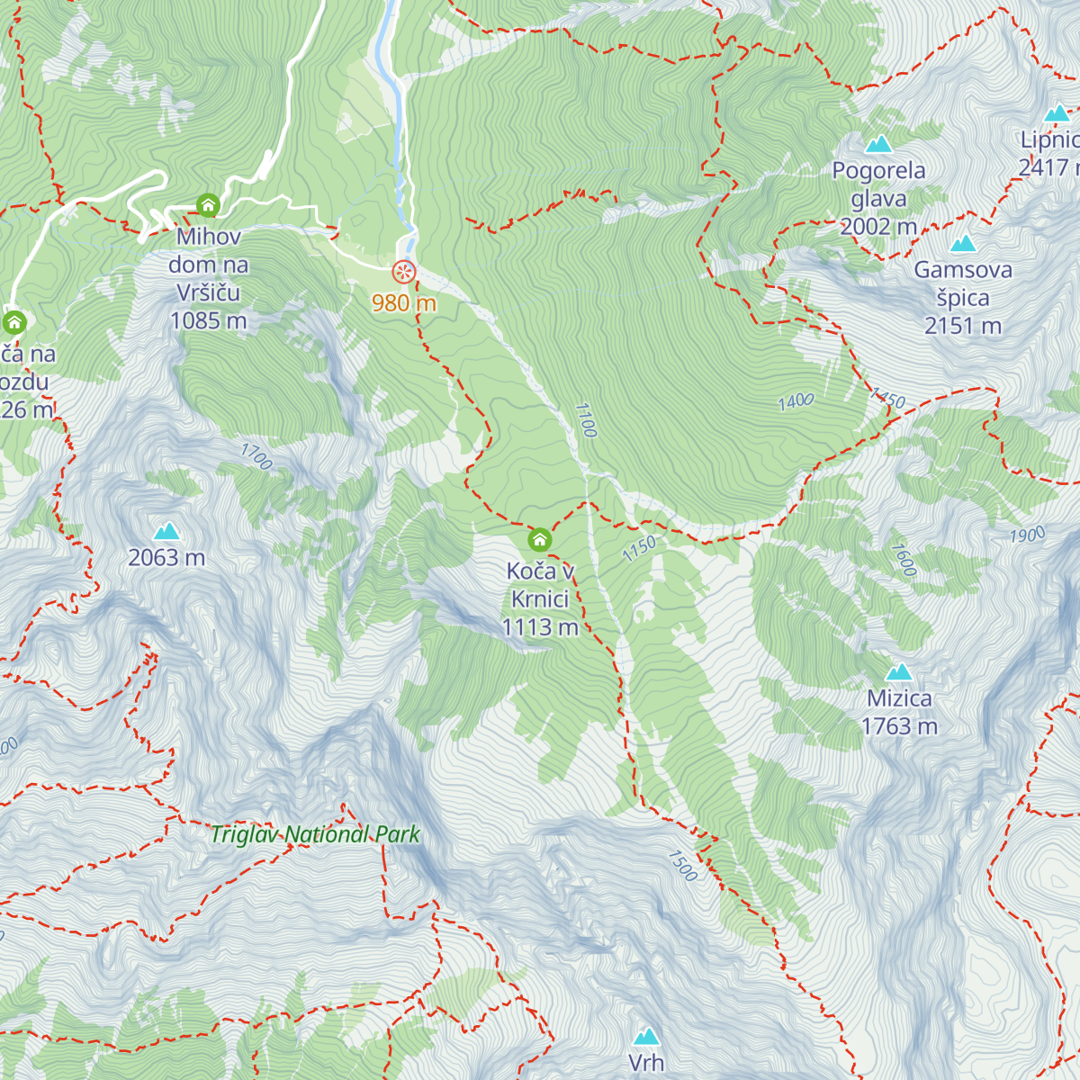 Koča v Krnici map