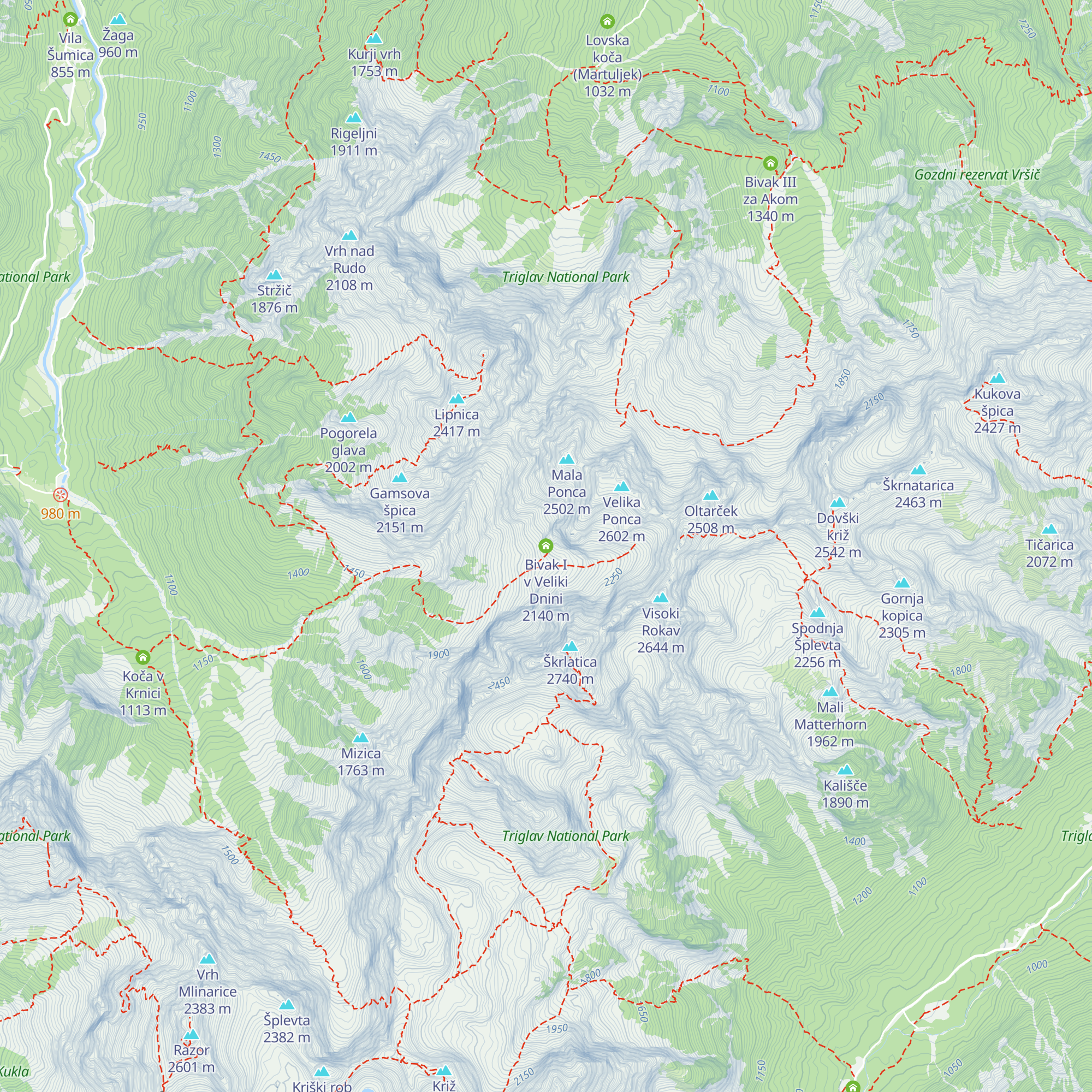 Bivak I v Veliki Dnini map