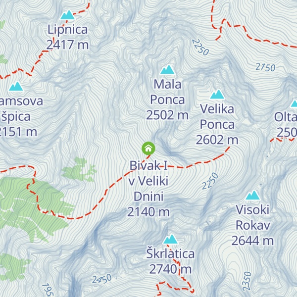 Map of Bivak I v Veliki Dnini