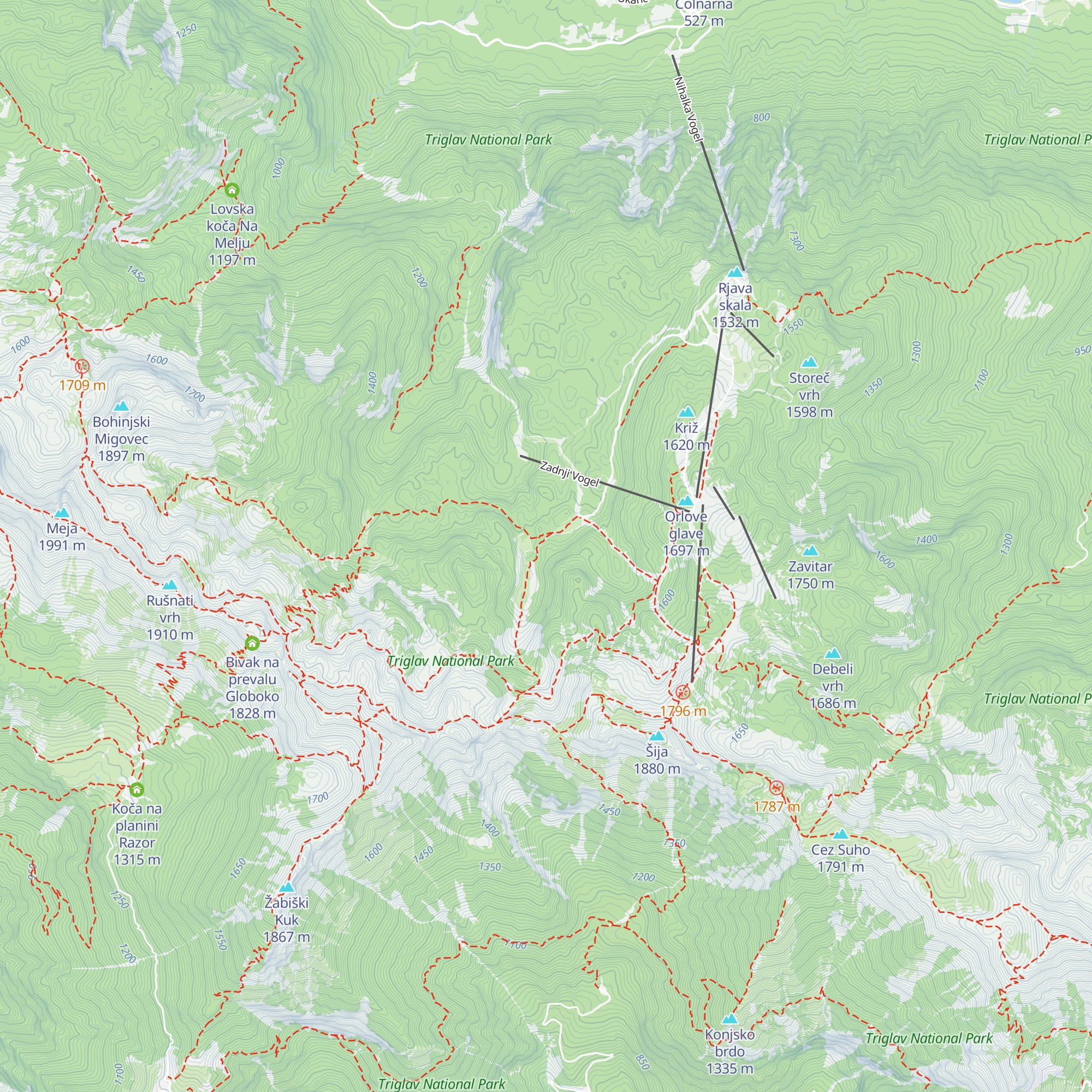 Koča na Zadnjem Voglu map