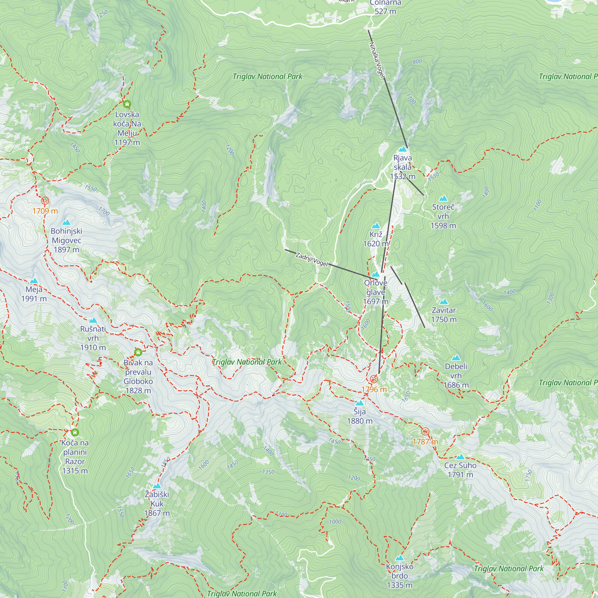 Koča na Zadnjem Voglu map