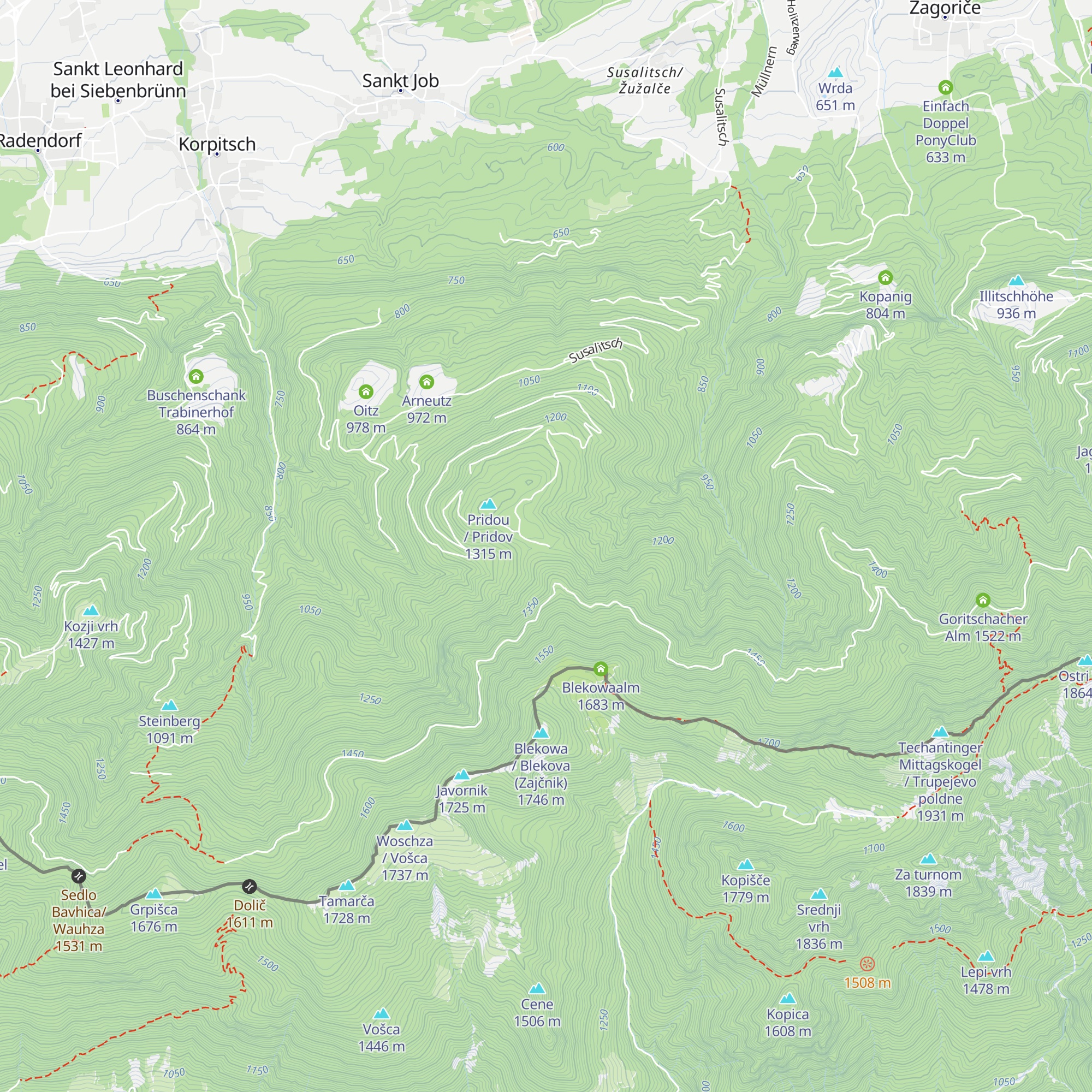 Pridouhütte map