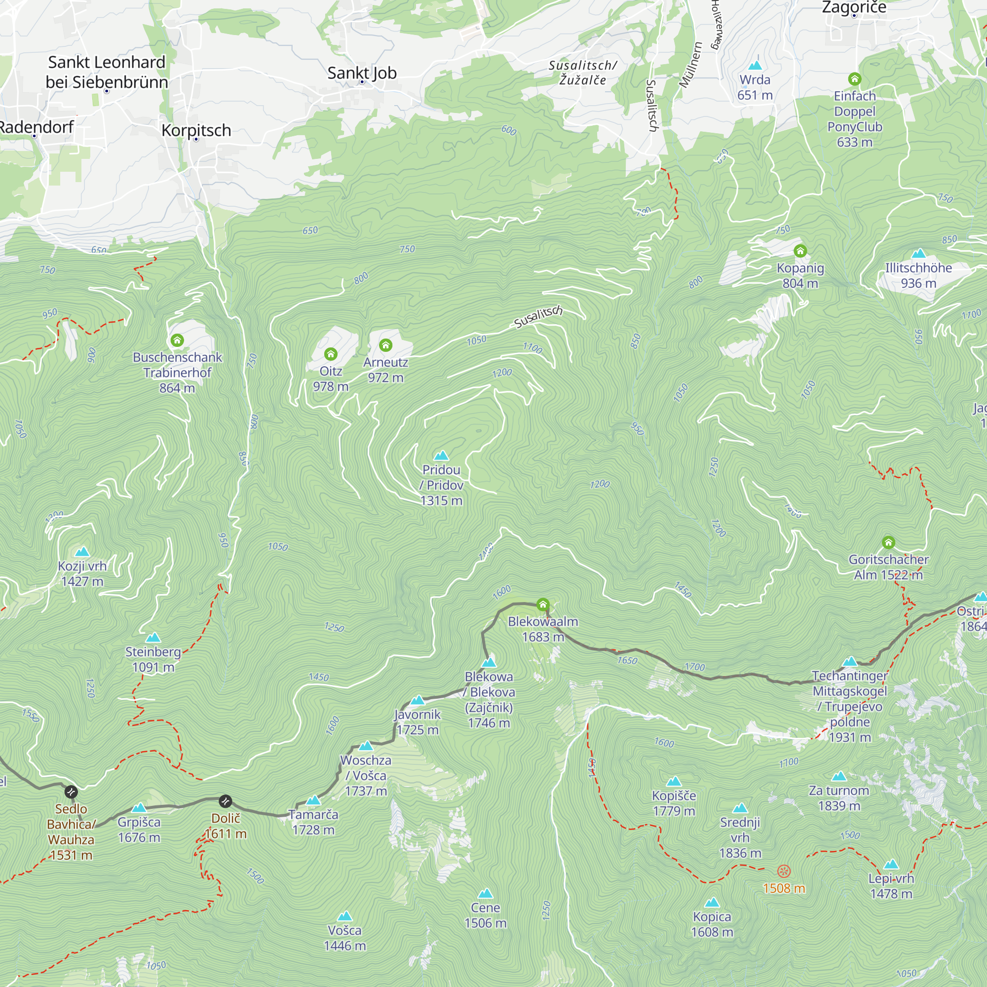 Pridouhütte map
