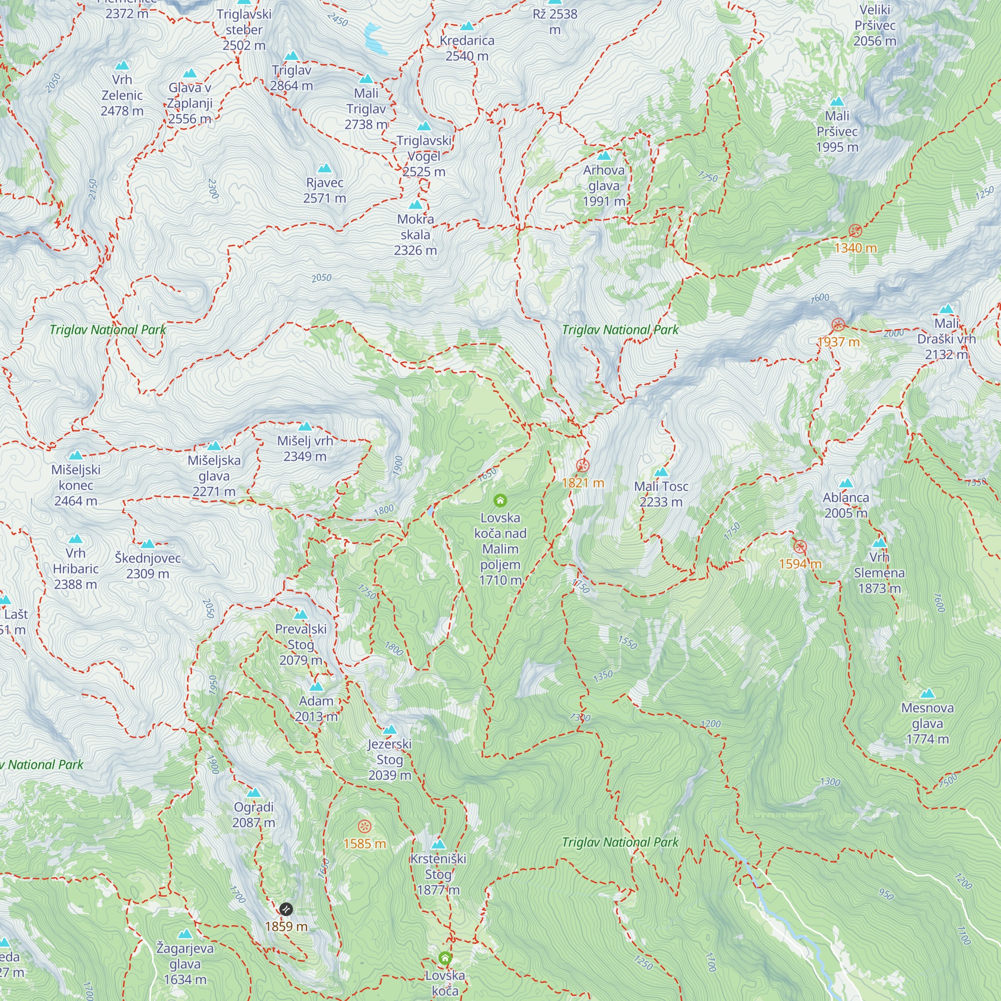Lovska koča nad Malim poljem map