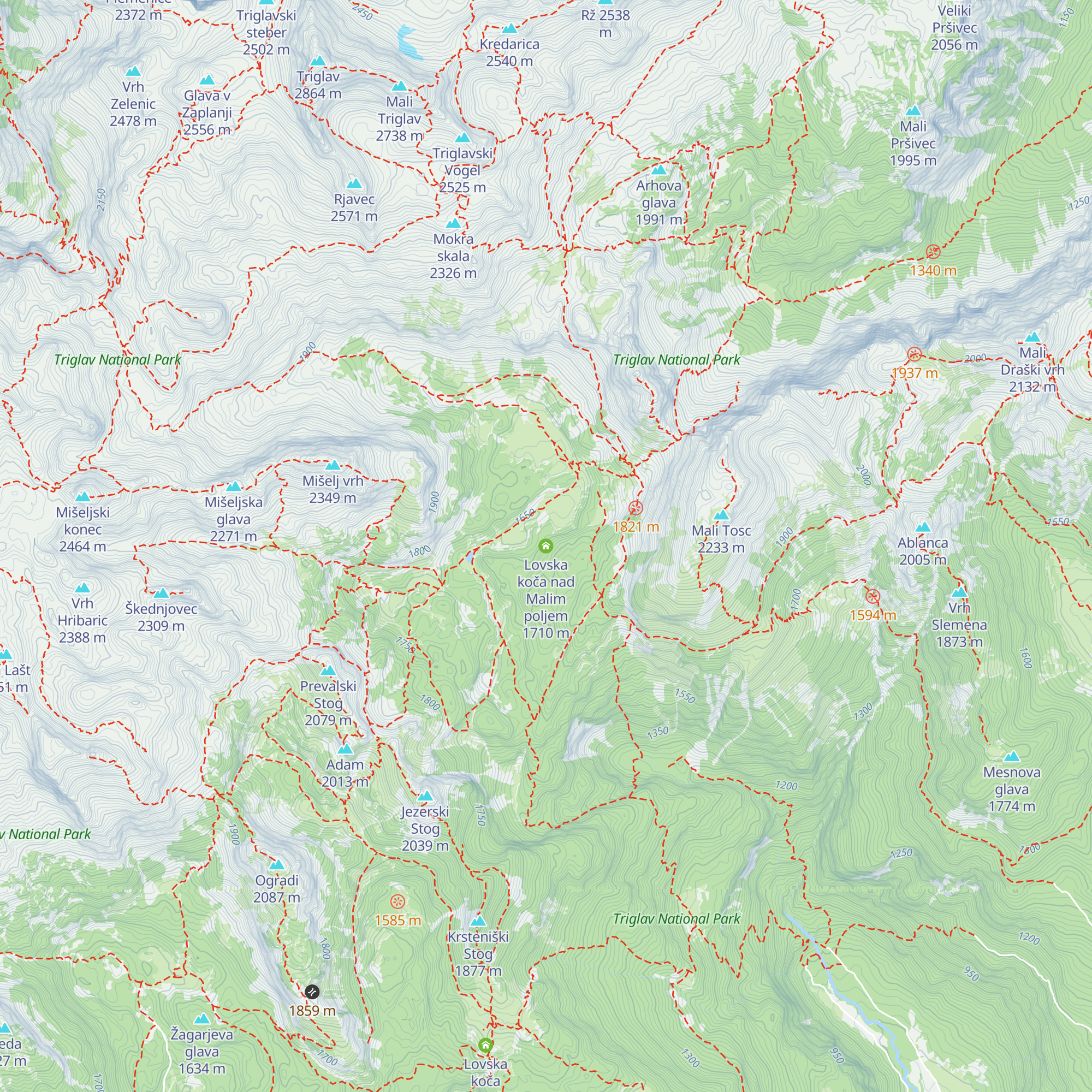 Lovska koča nad Malim poljem map