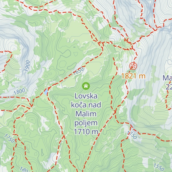 Map of Lovska koča nad Malim poljem