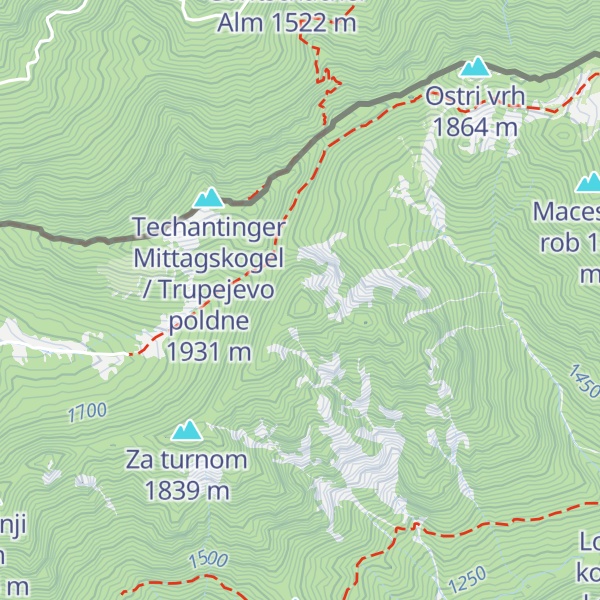 Map of Bele peči (Lepi vrh)