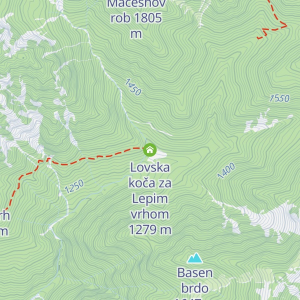 Map of Lovska koča za Lepim vrhom