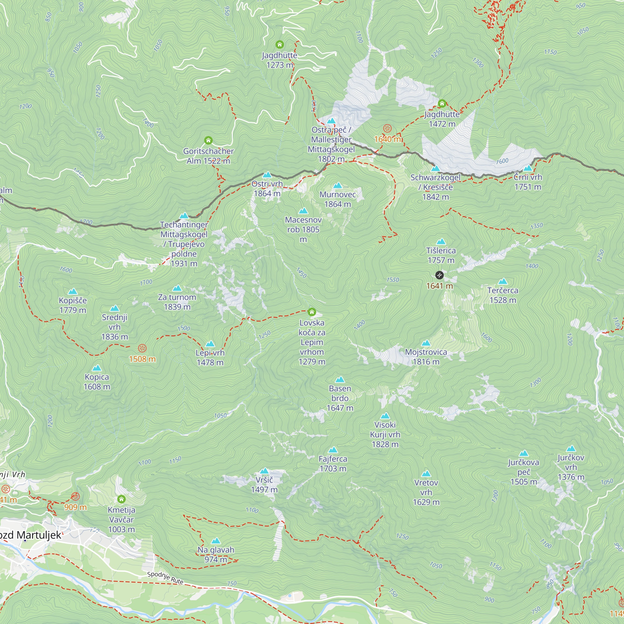 Lovska koča za Lepim vrhom map