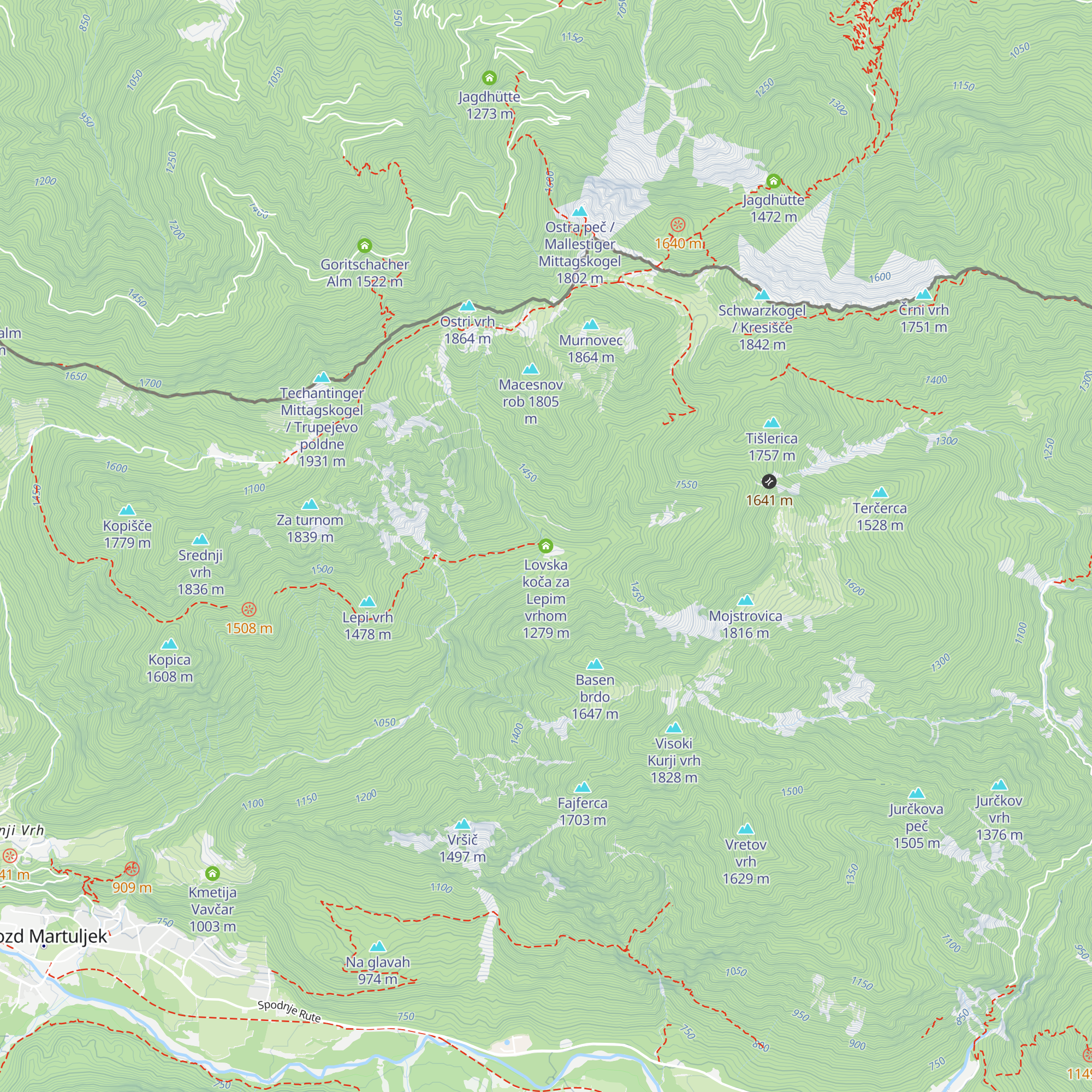 Lovska koča za Lepim vrhom map