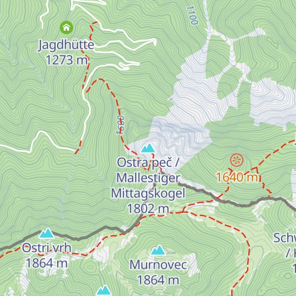 Map of Ostra peč / Mallestiger Mittagskogel