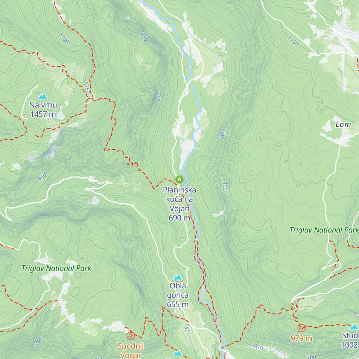 Planinska koča na Vojah map
