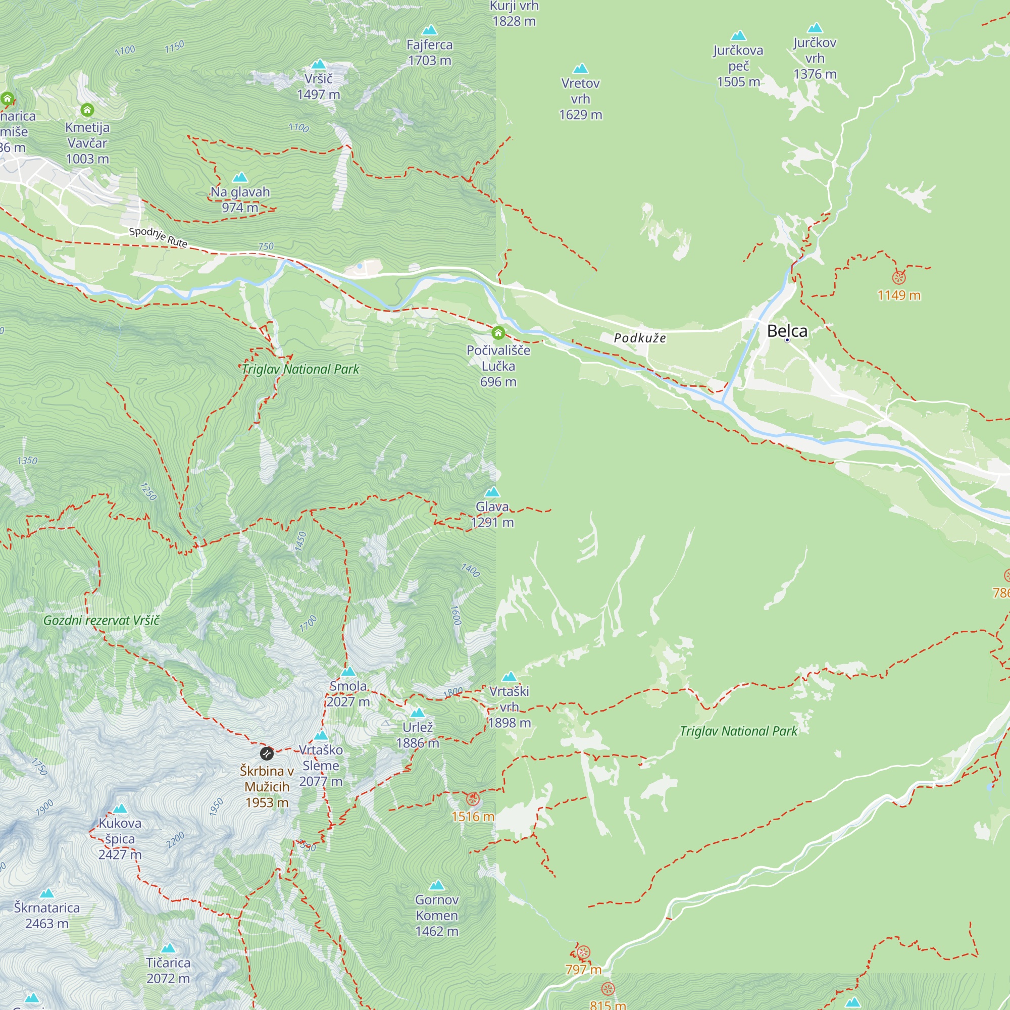 Lovska koča pod Smrajko map