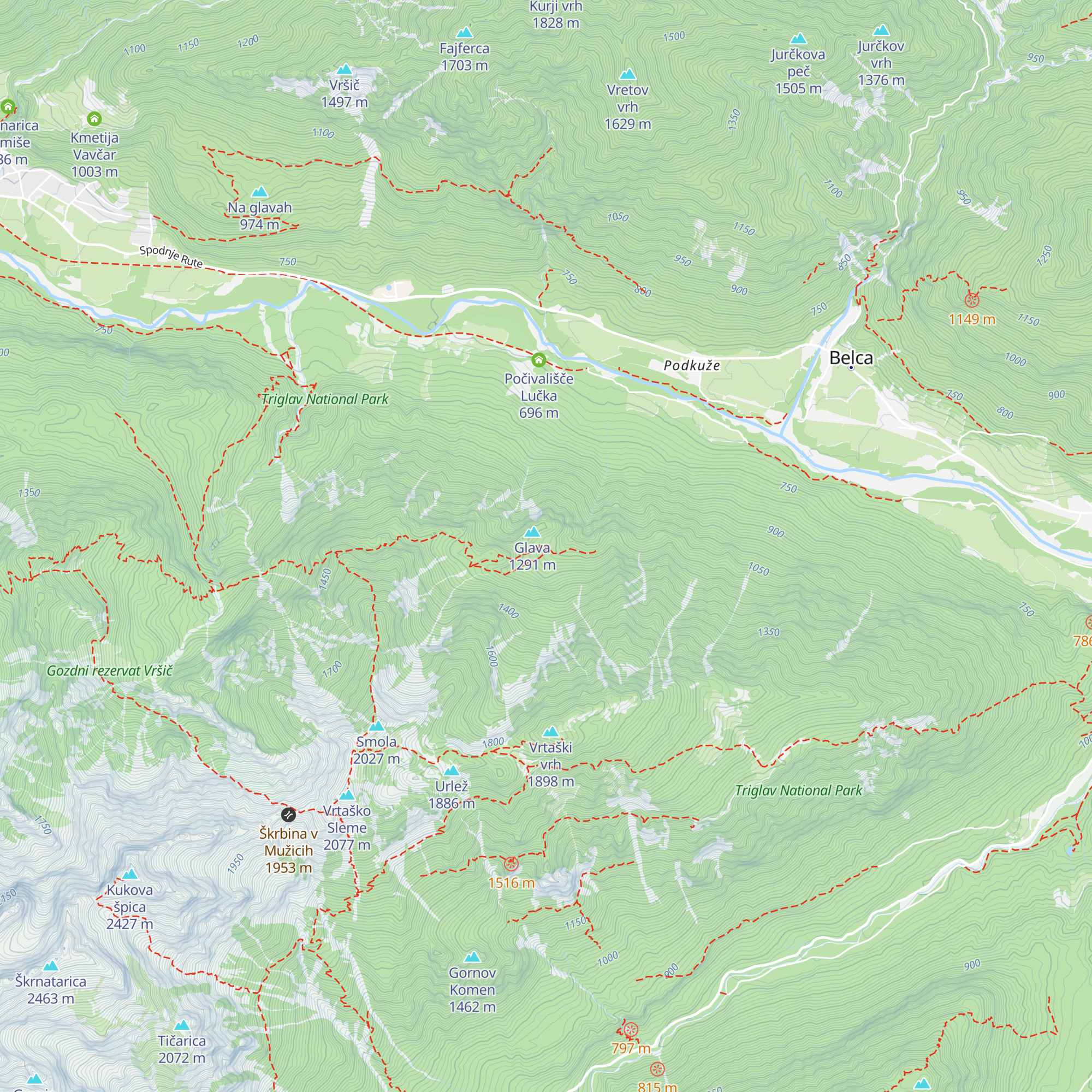 Lovska koča pod Smrajko map