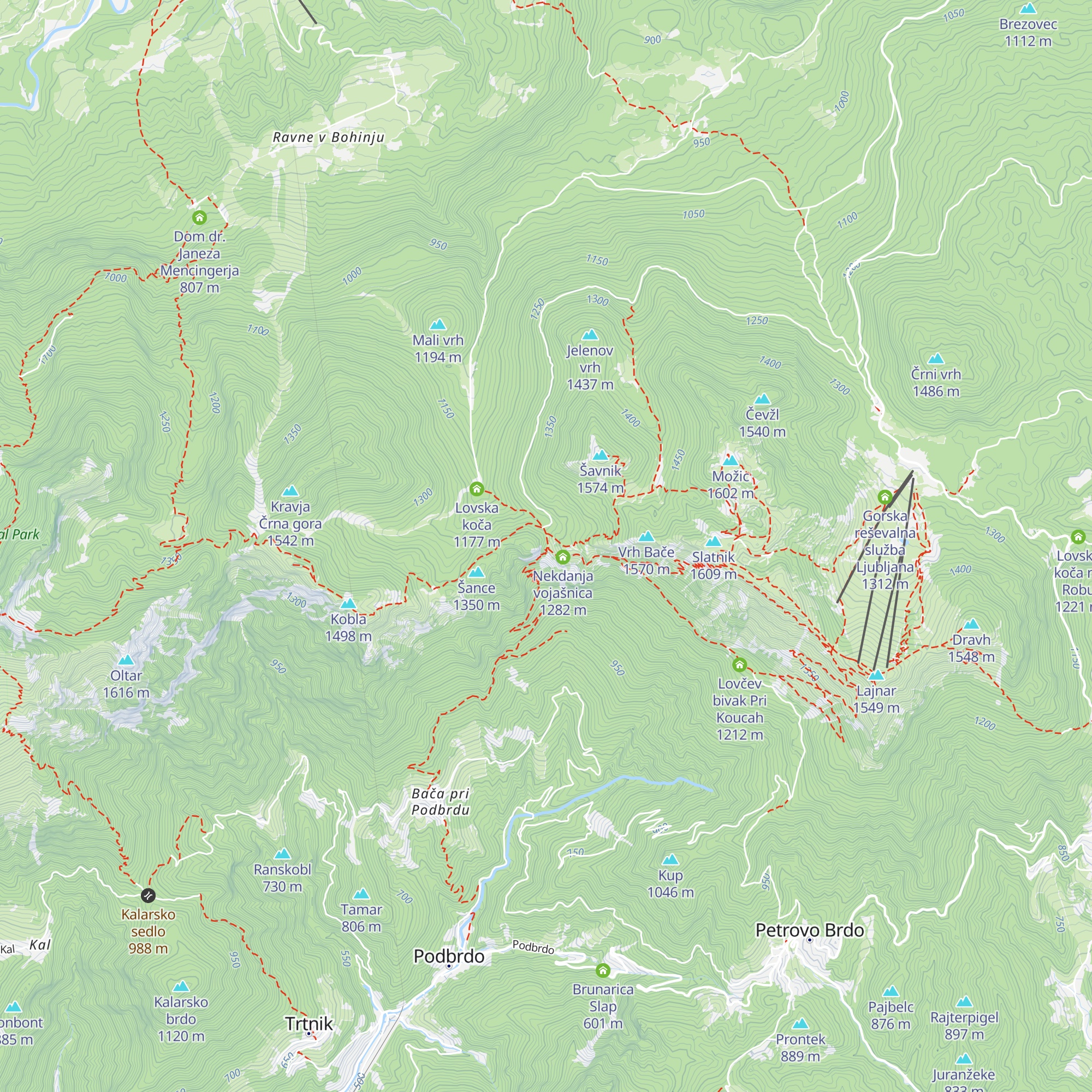 Lovska koča LD Podbrdo map