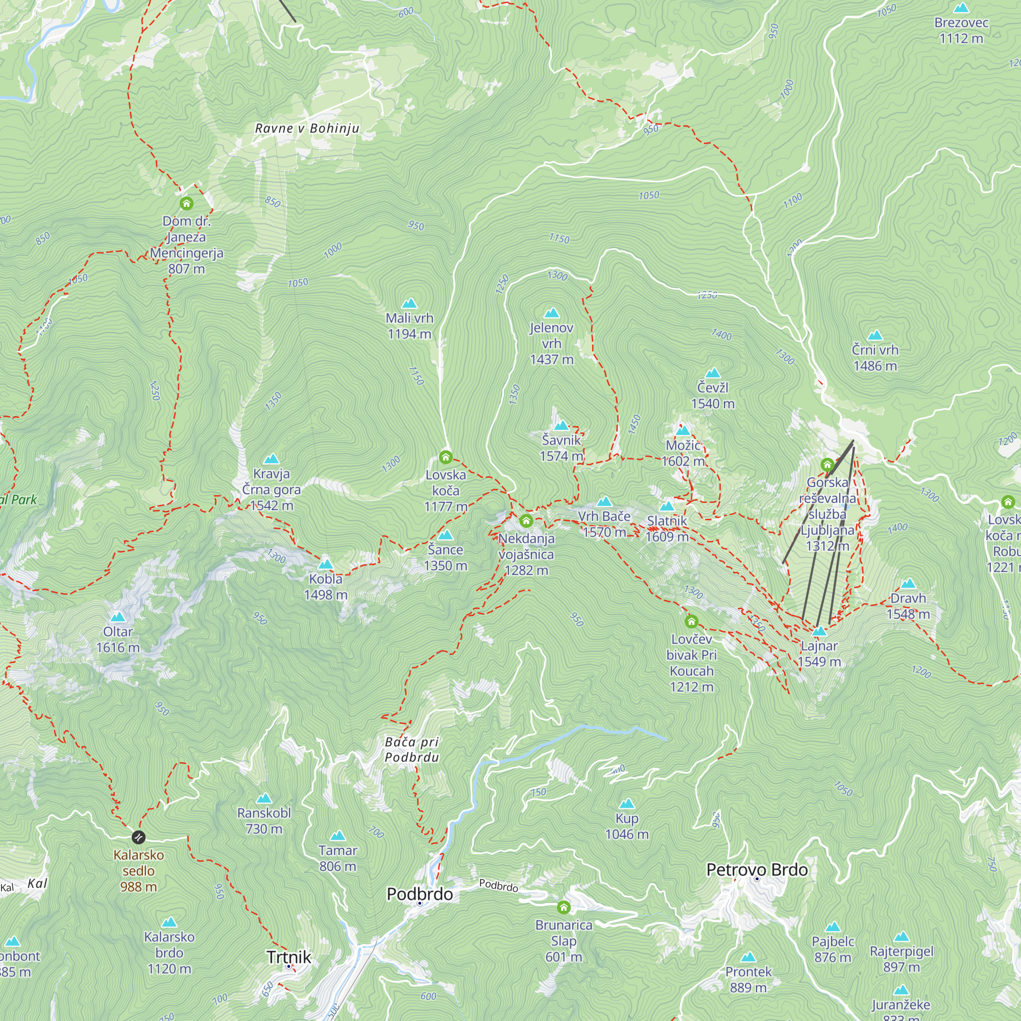 Lovska koča LD Podbrdo map