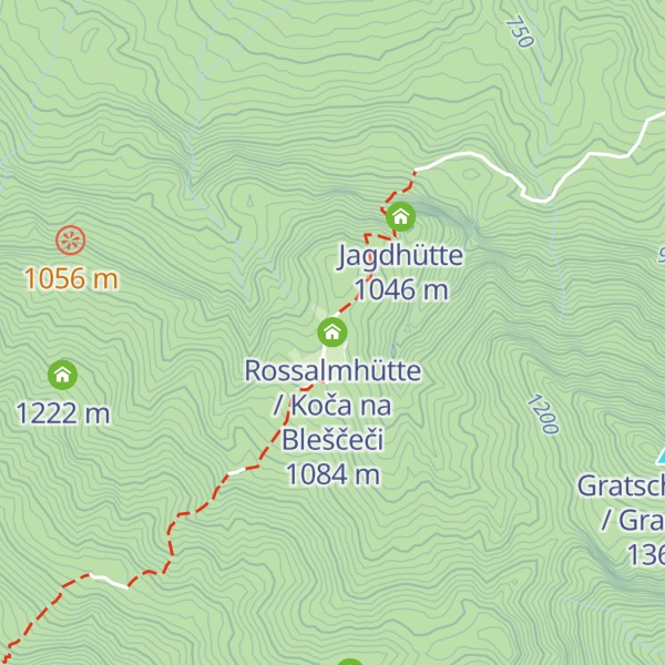 Map of Rossalmhütte / Koča na Bleščeči