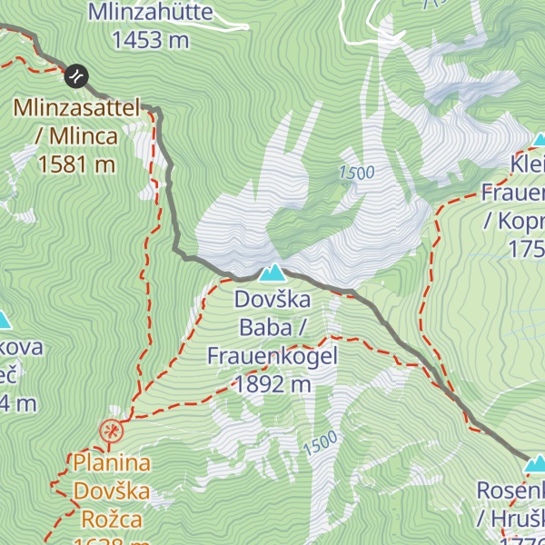 Map of Dovška Baba / Frauenkogel