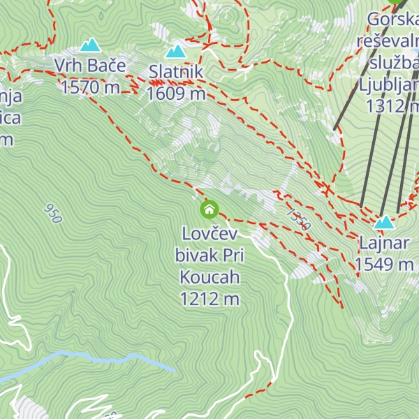 Map of Lovčev bivak Pri Koucah