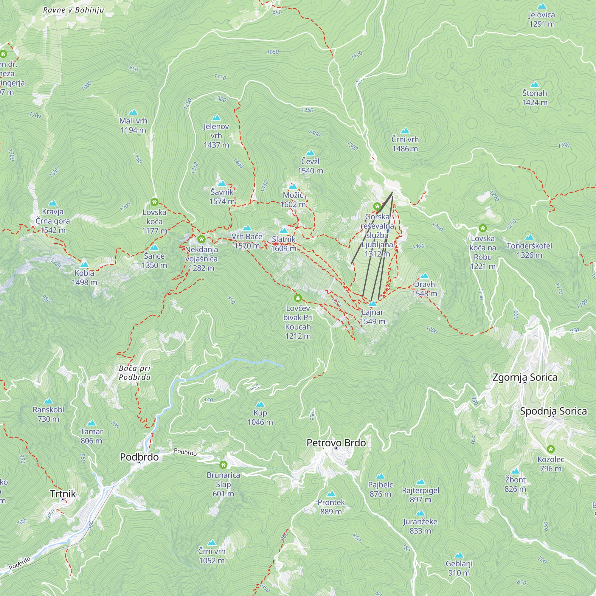 Lovčev bivak Pri Koucah map