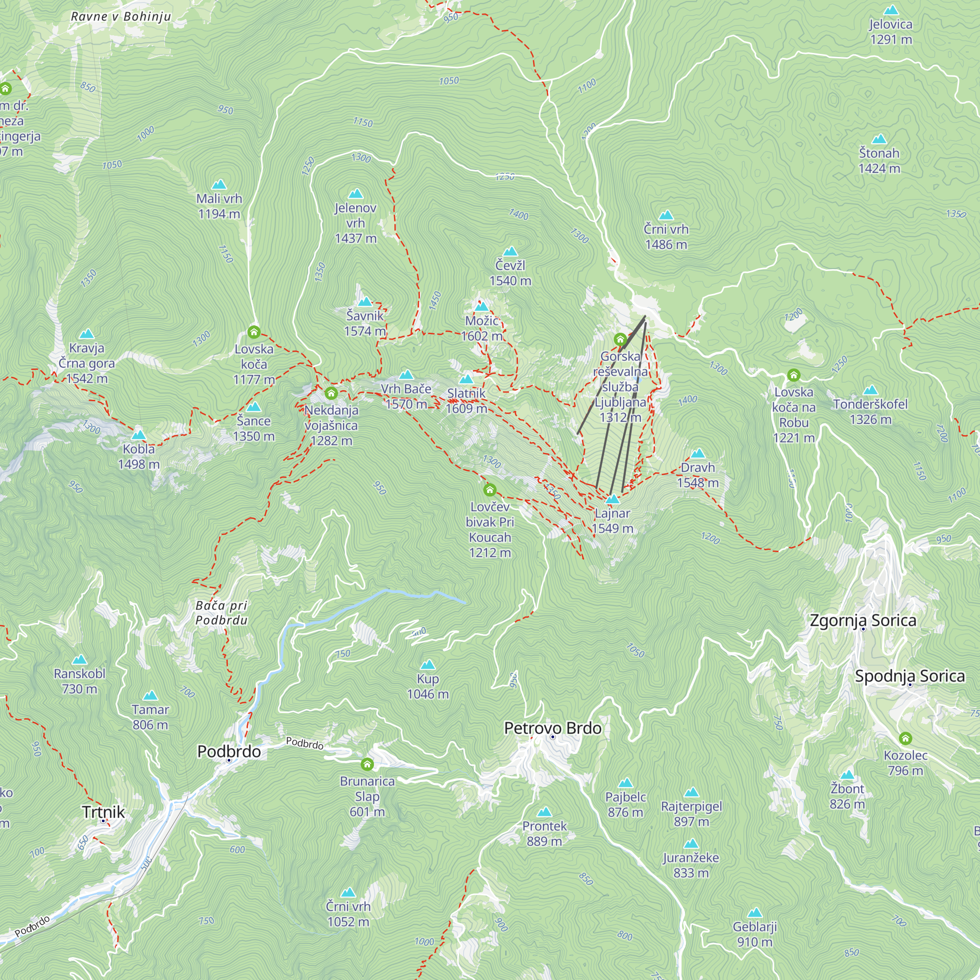 Lovčev bivak Pri Koucah map