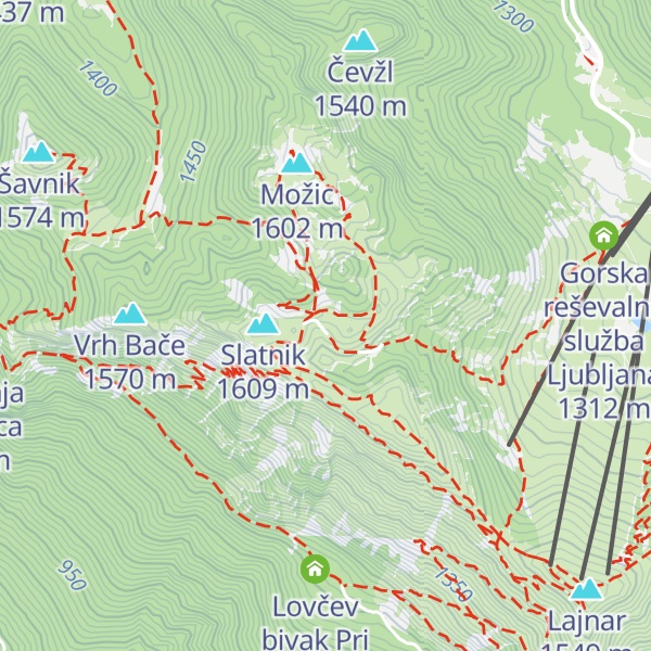 Map of Vojašnica alpskega zidu Slatnik