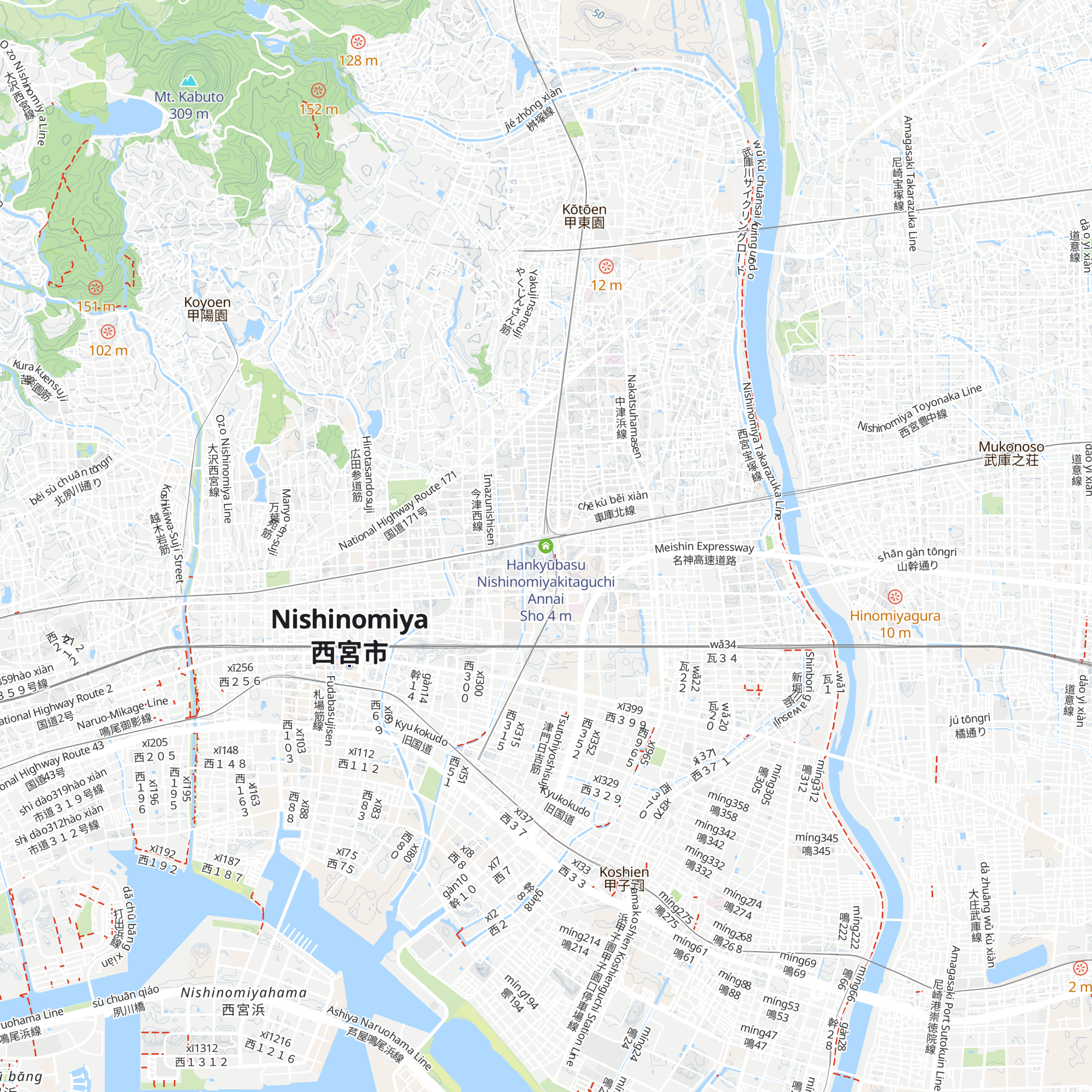 Hankyūbasu Nishinomiyakitaguchi Annai Sho map