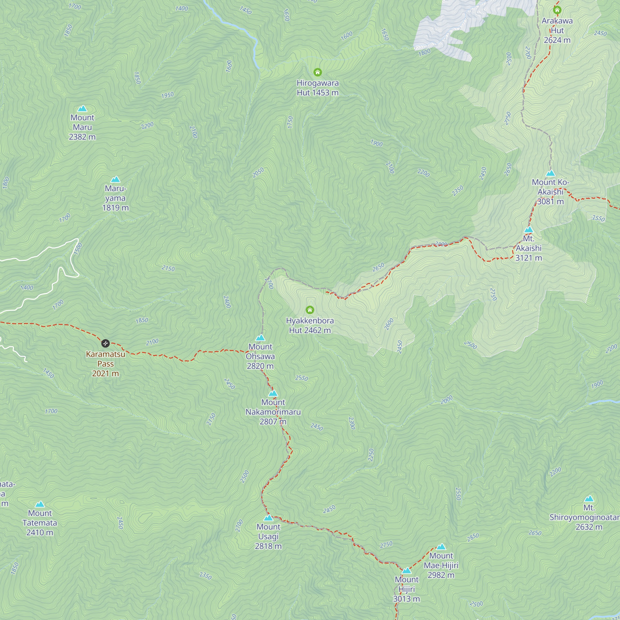 Hyakkenbora Hut map
