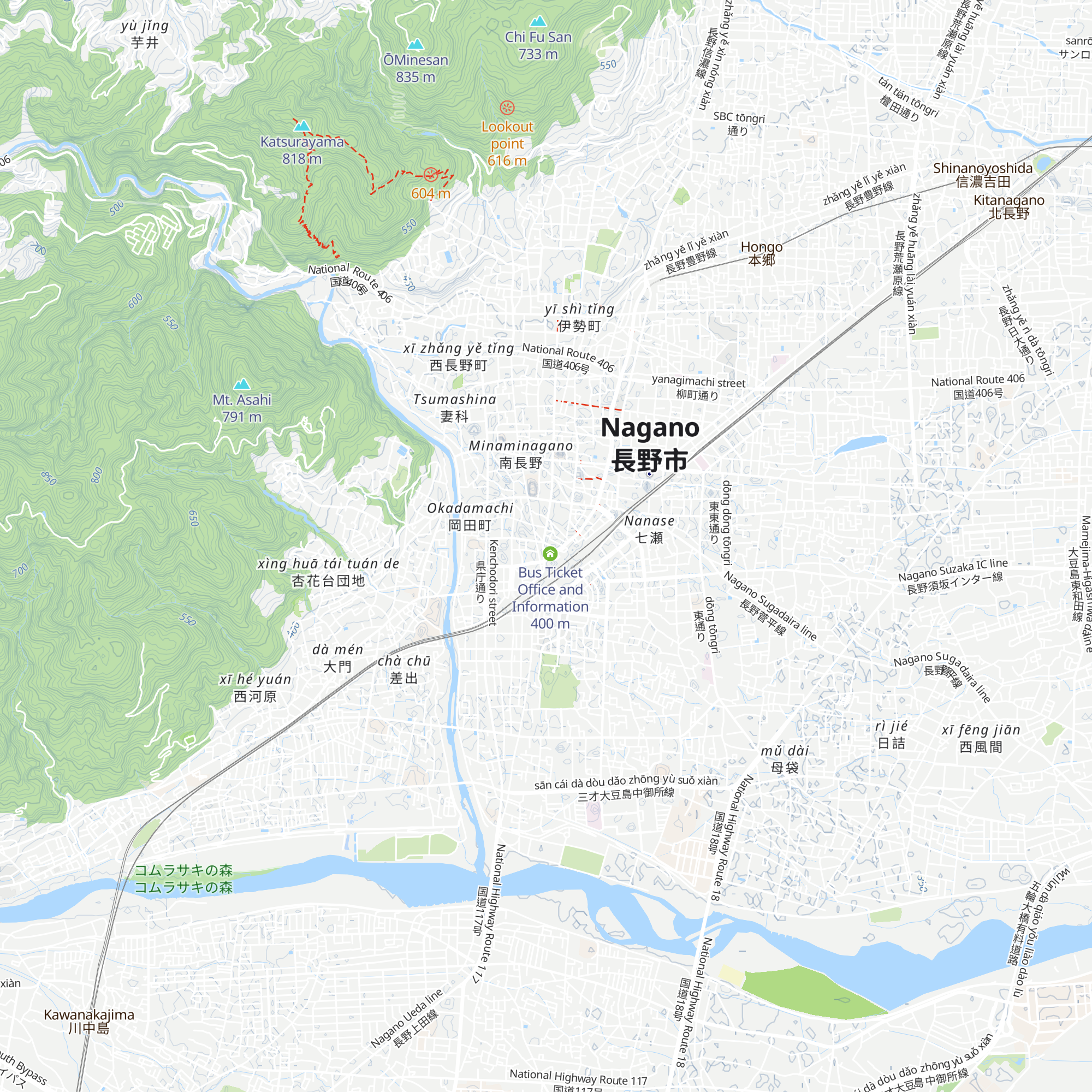 Chō Den Kōsoku Basu   Nagano Eki Zen Annai Sho map