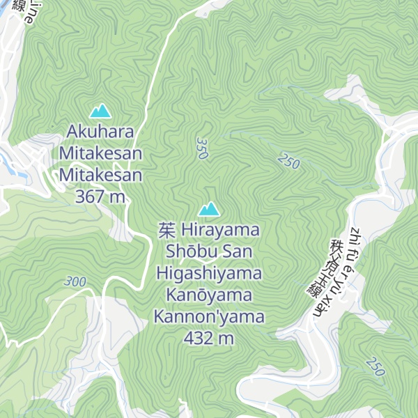Map of 茱 Hirayama   Shōbu San   Higashiyama   Kanōyama   Kannon'yama