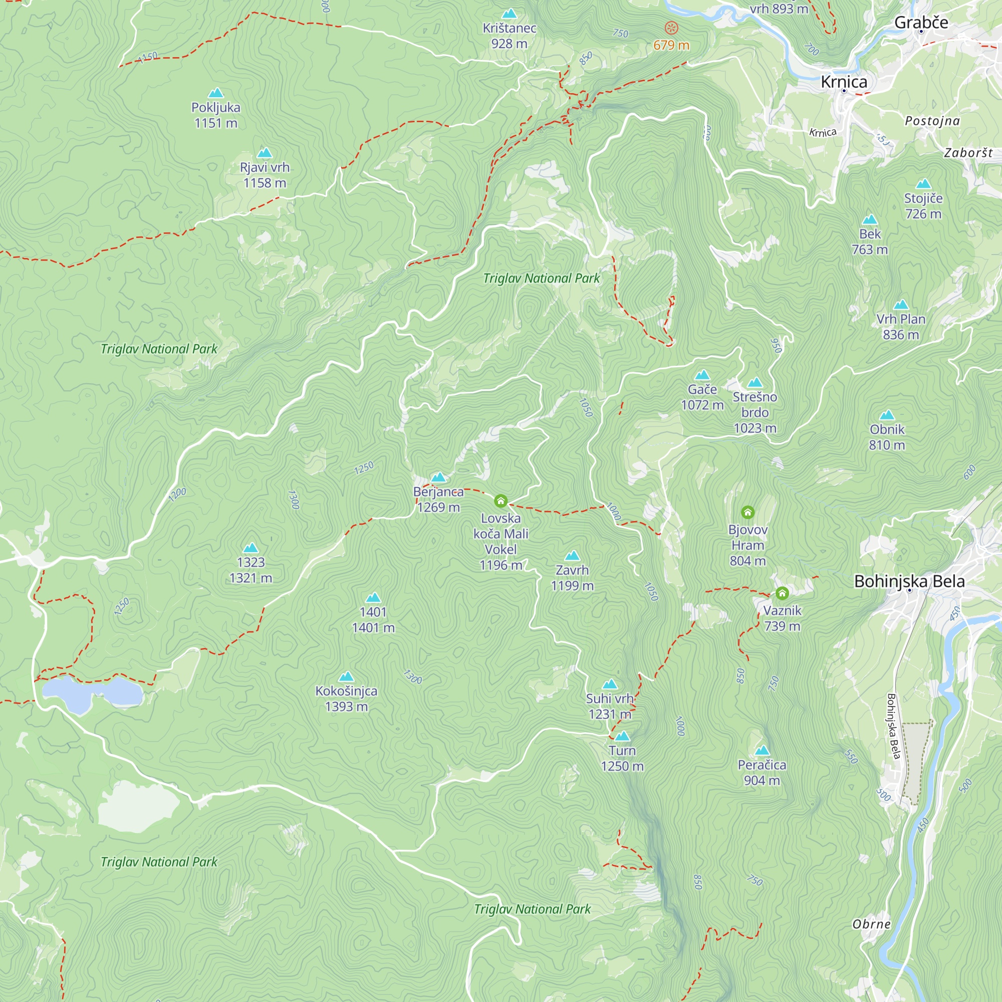 Lovska koča Mali Vokel map
