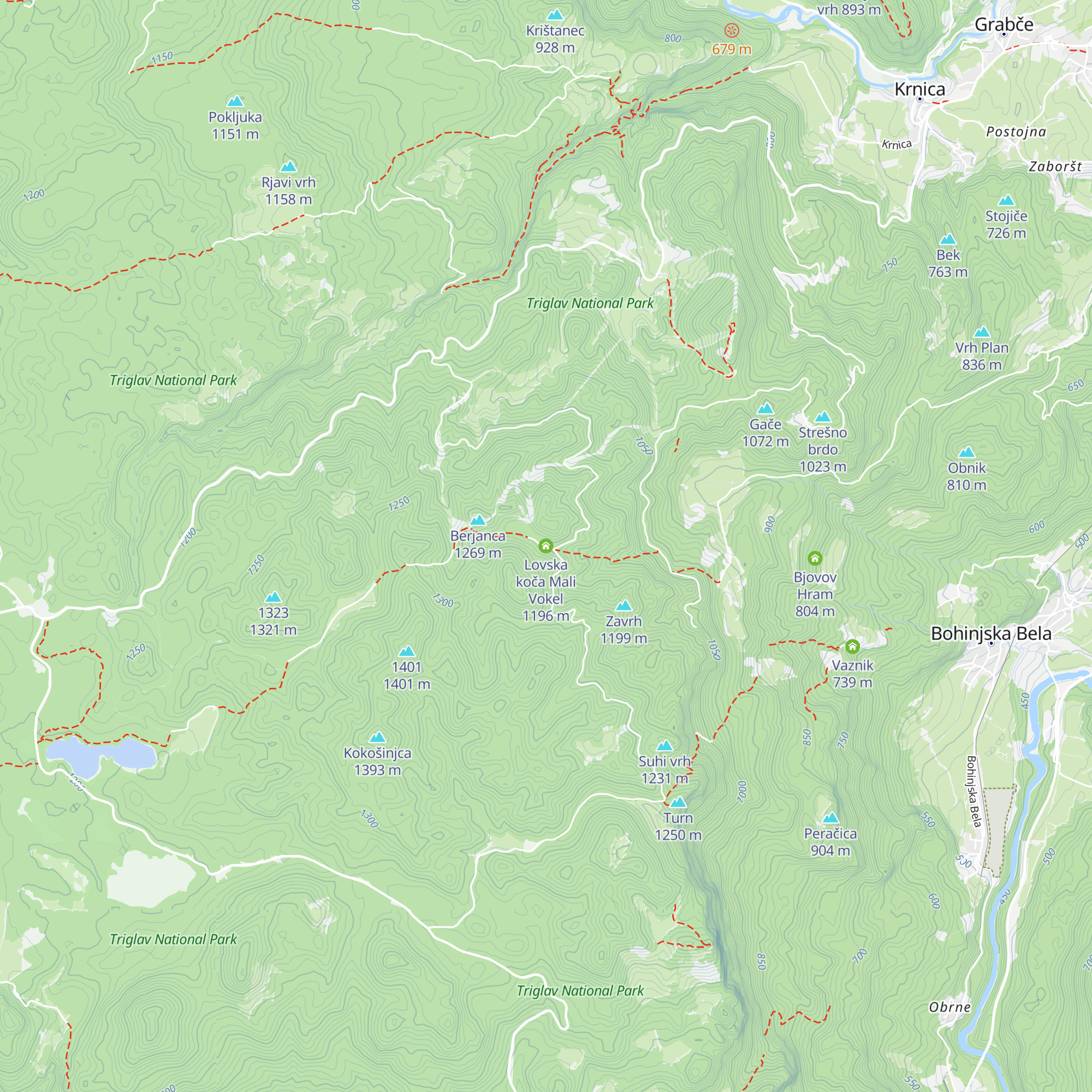 Lovska koča Mali Vokel map