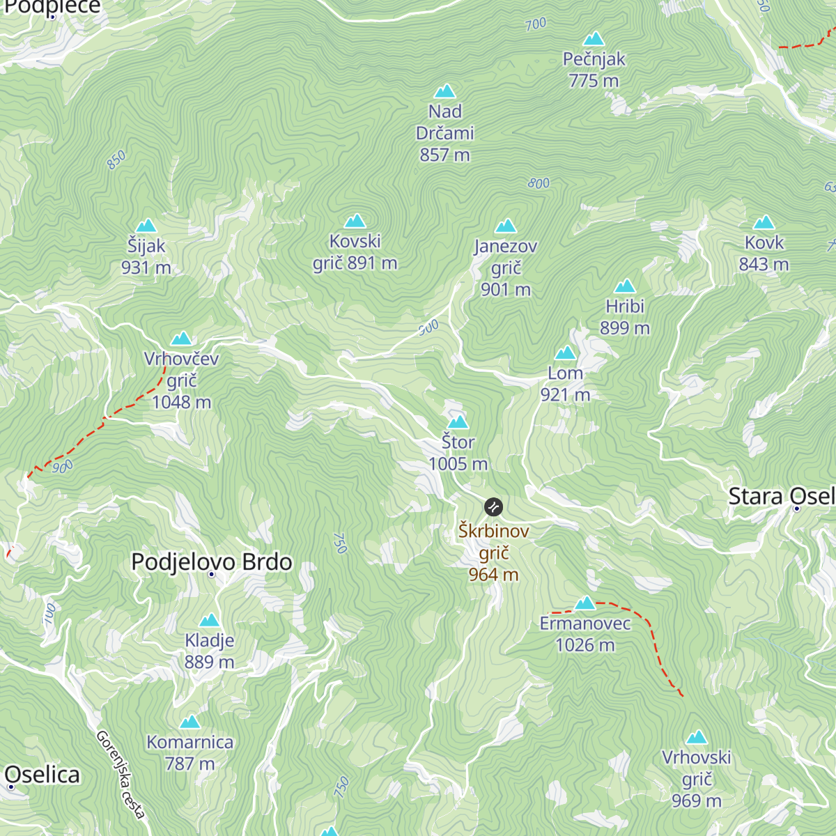 Planinska koča na Ermanovcu map