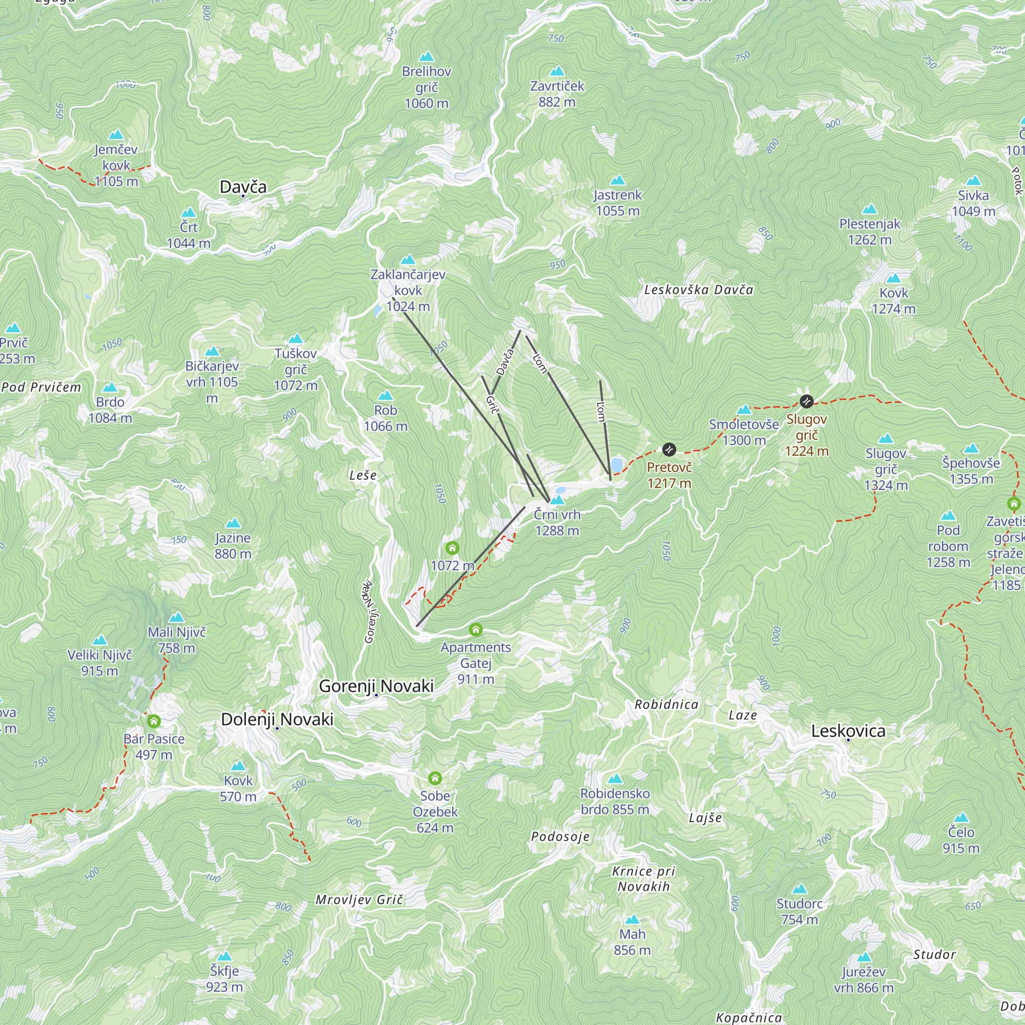 Koča na Črnem vrhu nad Novaki map