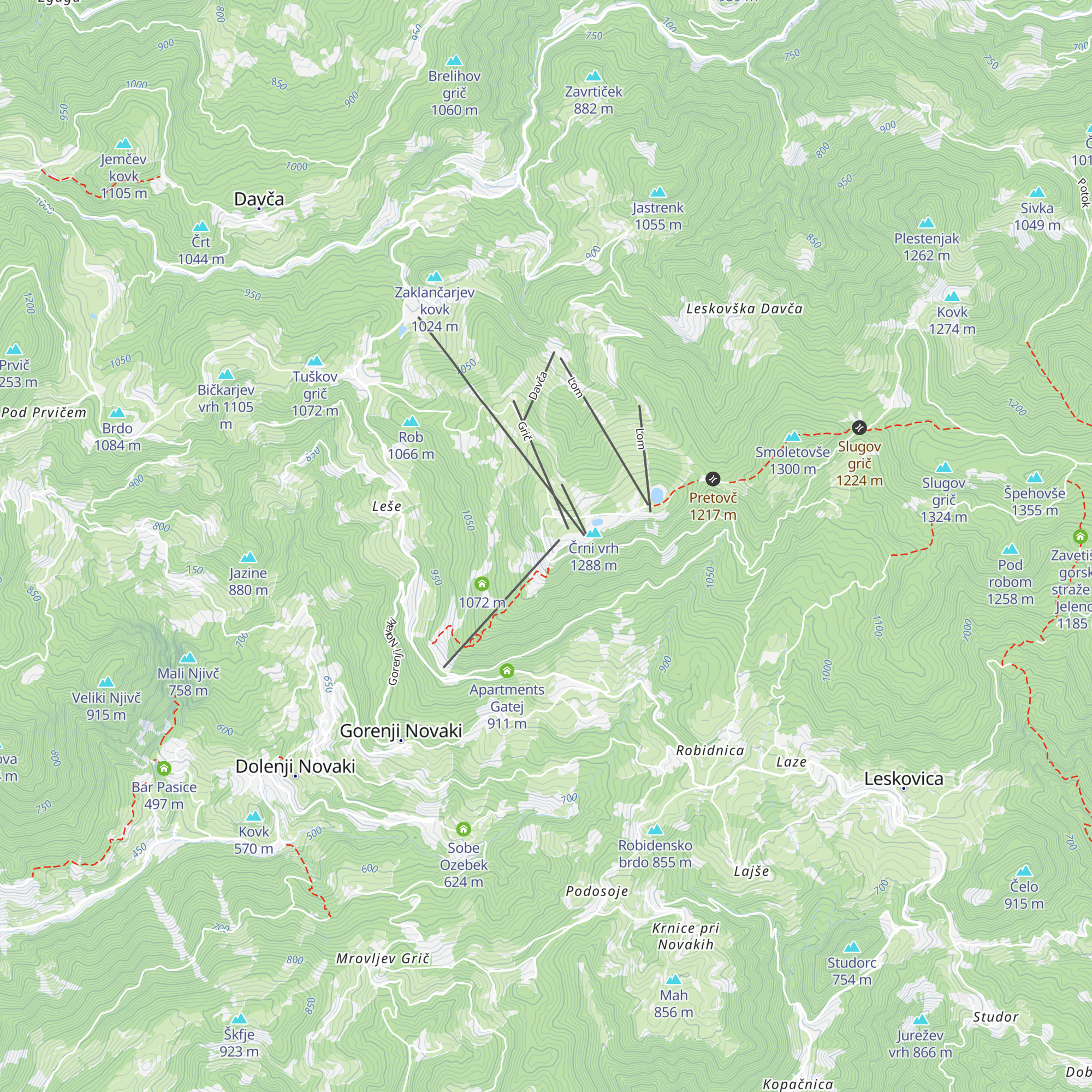 Koča na Črnem vrhu nad Novaki map