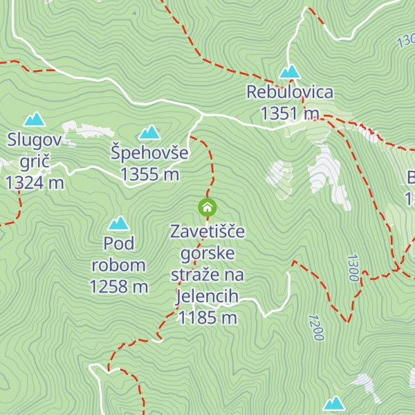 Map of Zavetišče gorske straže na Jelencih