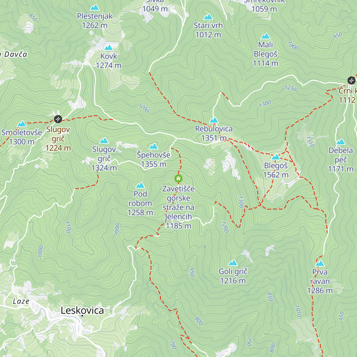 Zavetišče gorske straže na Jelencih map