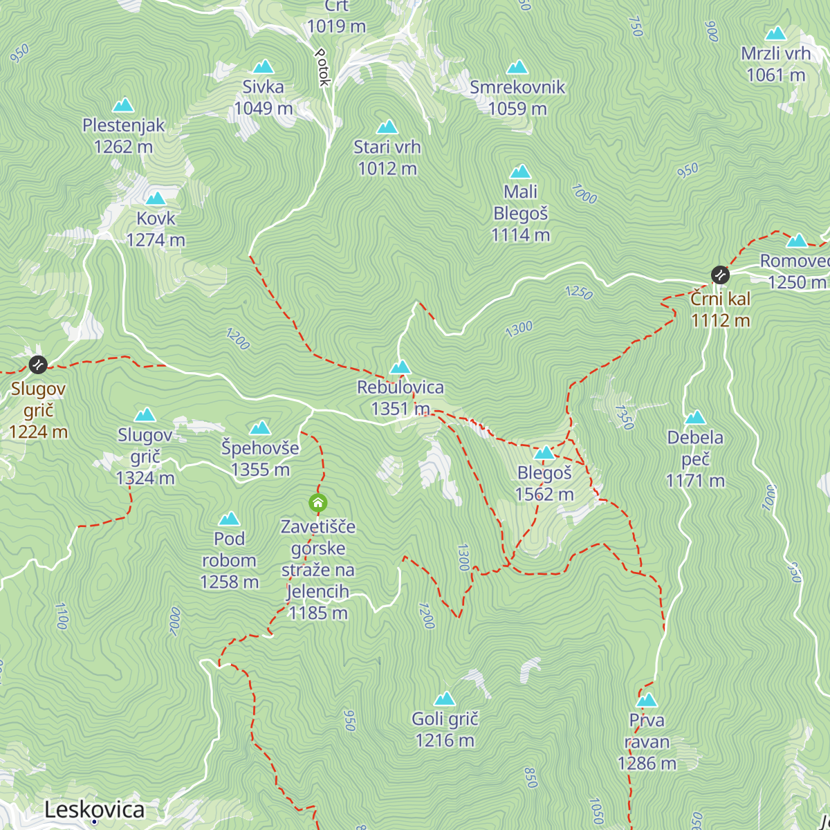 Koča na Blegošu map