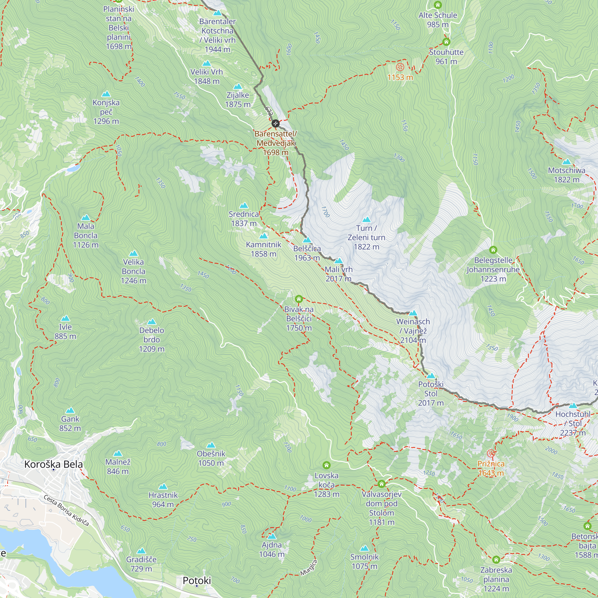 Bivak na Belščici map