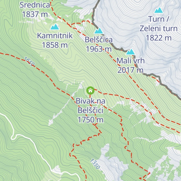 Map of Bivak na Belščici