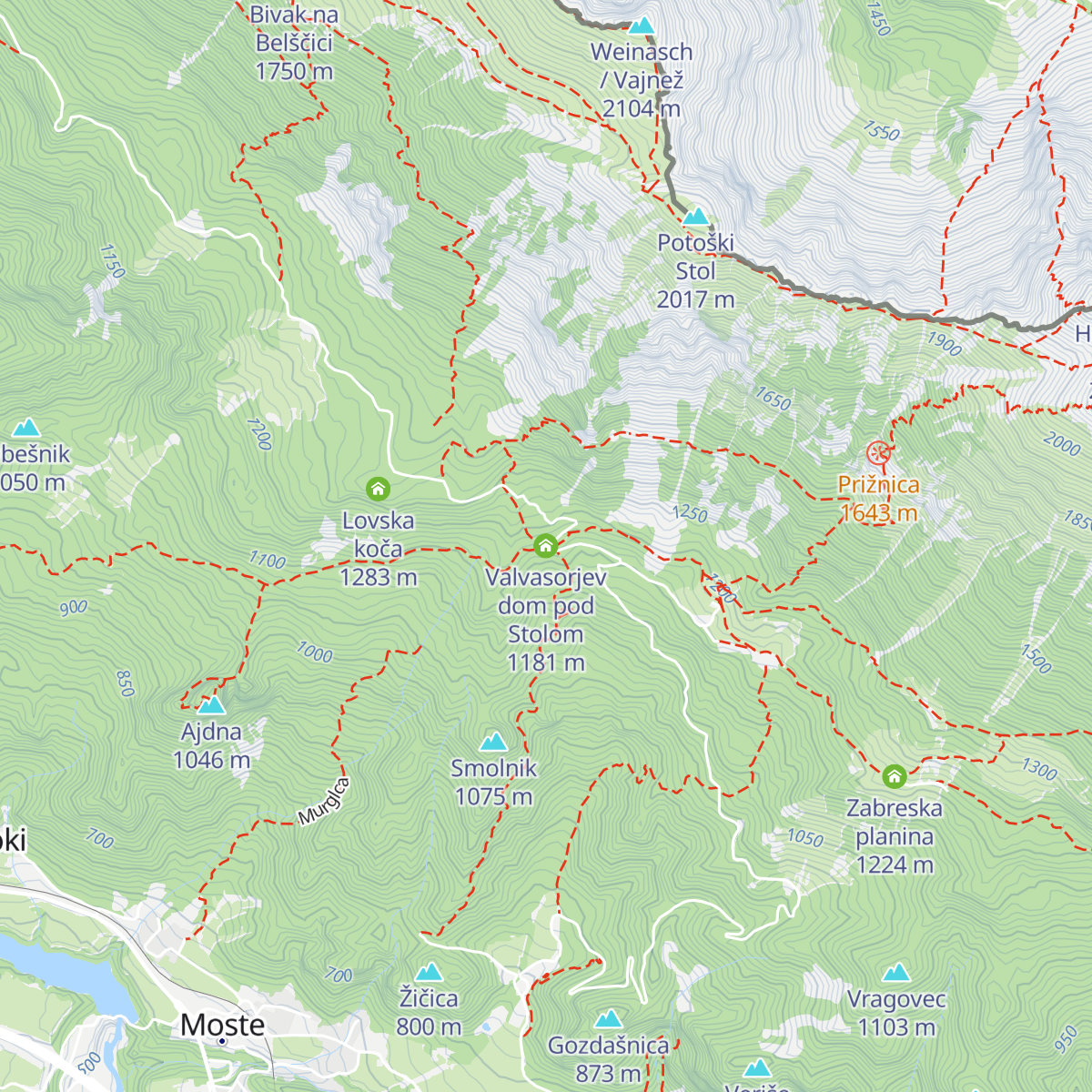 Valvasorjev dom pod Stolom map