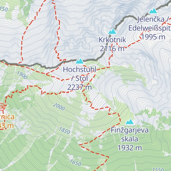 Map of Prešernova koča na Stolu