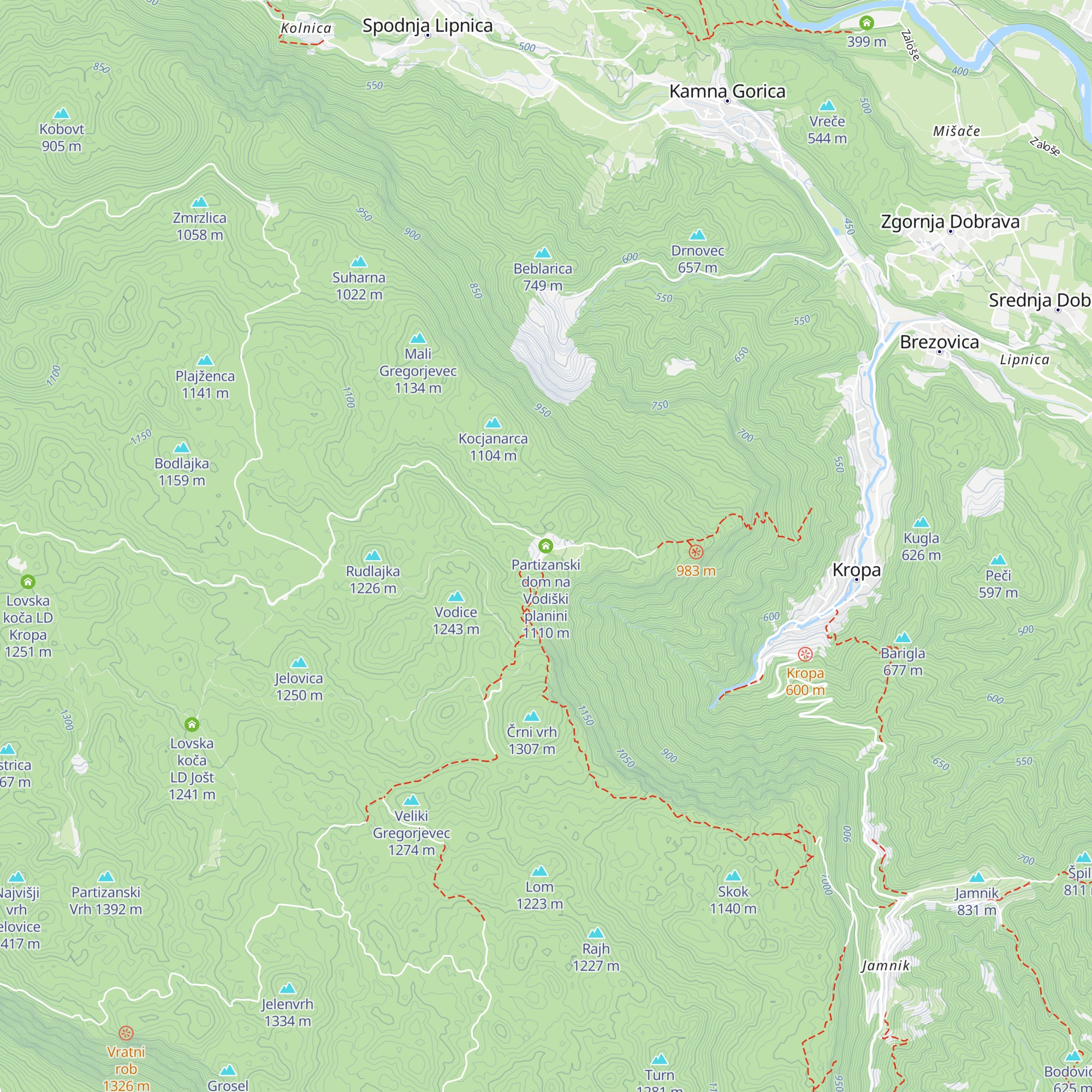 Partizanski dom na Vodiški planini map