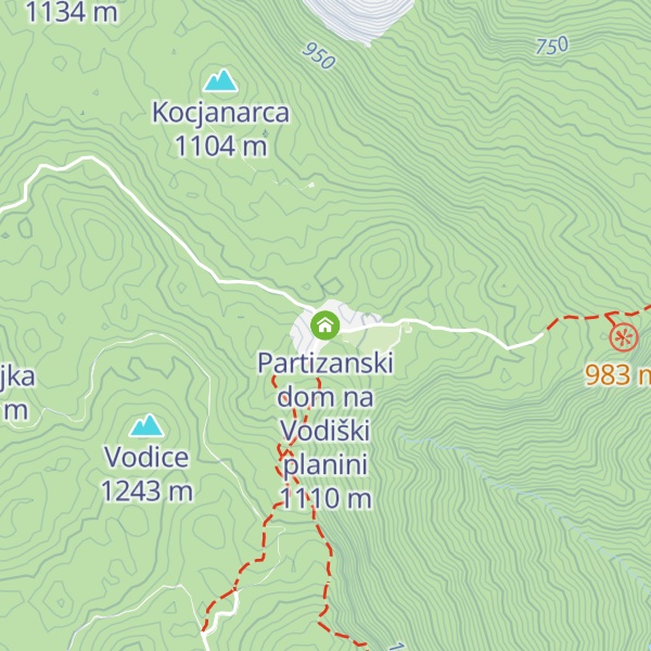 Map of Partizanski dom na Vodiški planini