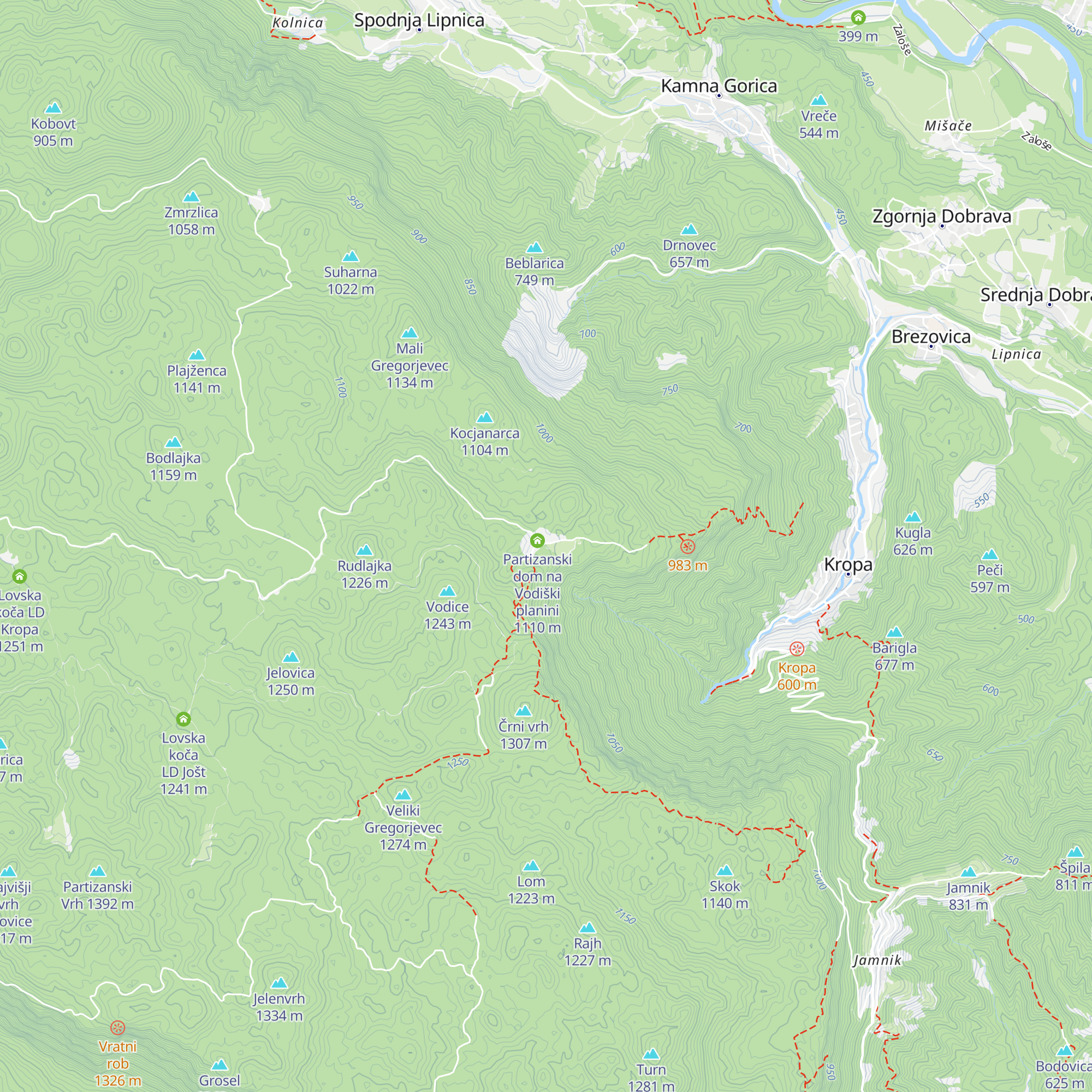 Lovska koča na Vodiški planini (LD Kropa) map
